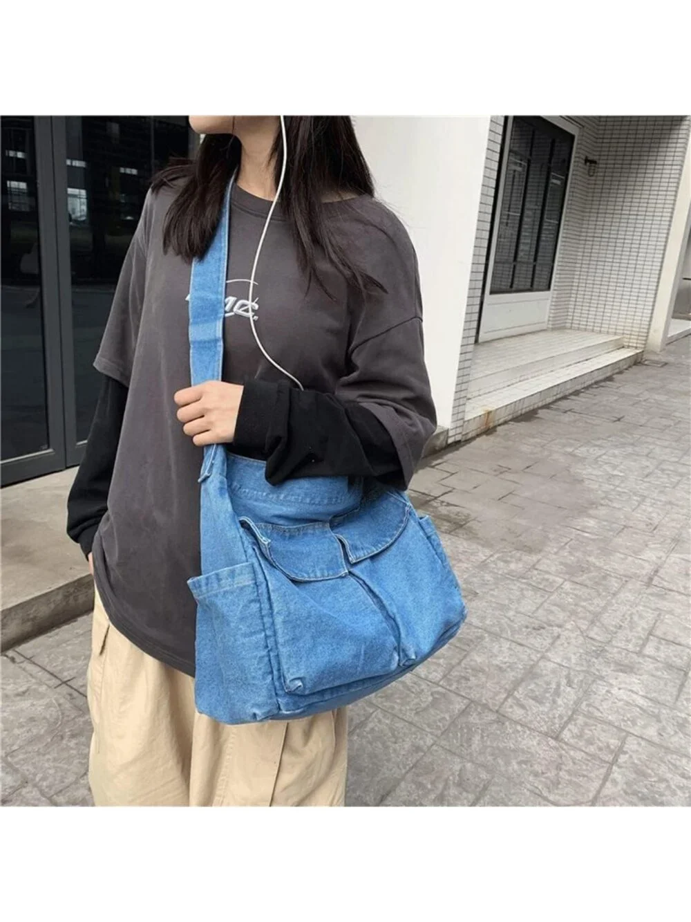 Casual Denim Canvas Messenger Tote Bag for Women & Men - Retro Aesthetic